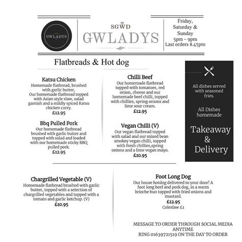 Menu At Sgwd Gwladys Pub And Bar Glynneath