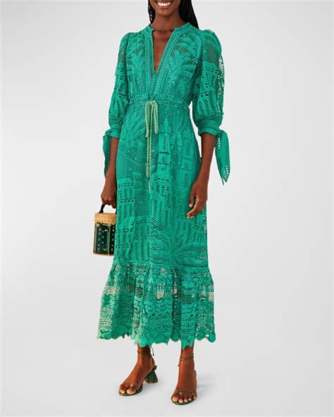 Farm Rio Morada Boa Guipure Lace Midi Dress Neiman Marcus