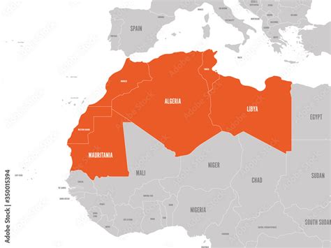 Map of Maghreb countries - Northwest Africa states. Vector illustration ...