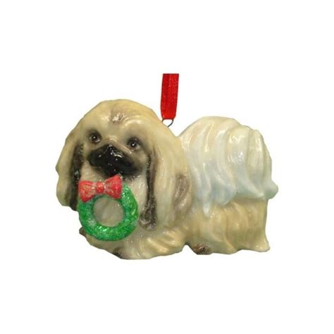 Cute Christmas Holiday Pekingese Dog Ornament Statue Figurine Figure