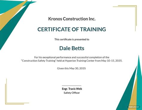 Safety Training Certificate Sample