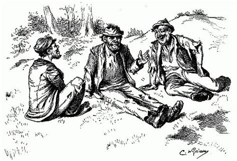 Three Hobos In Rags Bums Sitting On The Ground Talk Chat Story Teller