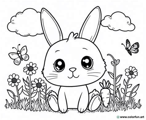 Coloriage D Un Lapin Kawaii Dans Le Jardin T L Charger Ou Imprimer