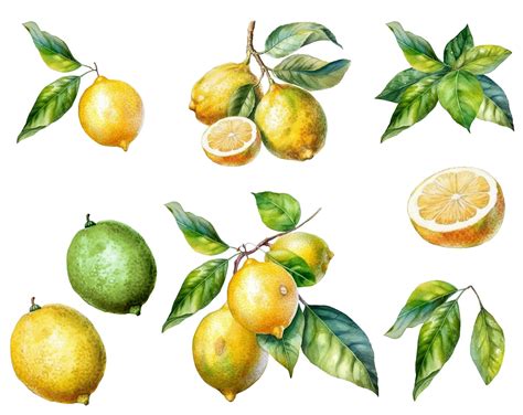 Watercolor Lemon Clipart Plant Clipart Lemon Tree Clipart Etsy