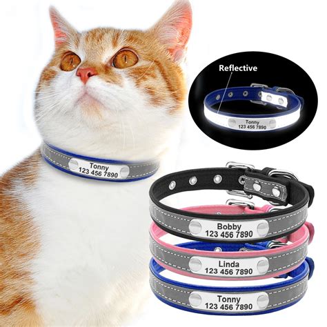 Personalized Cat Collar Leather Reflectieve Cat Id Collar Dog Collars