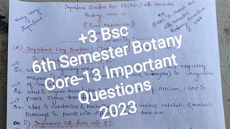 Bsc Th Semester Botany Core Plant Metabolism Important