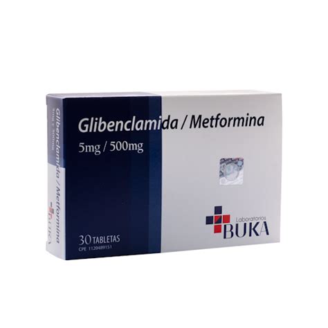 Glibenclamida Metformina 5mg 500mg 30 Tabletas Laboratorios Buka