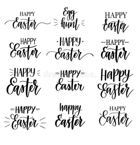 Happy Easter Rabbit Ear Calligraphy Stock Vector Illustration Of