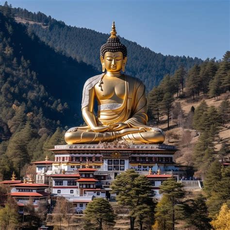 Premium Photo The Great Buddha Dordenma Is Sited Amidst The Ruins Of Kuensel Phodrang In Thimphu