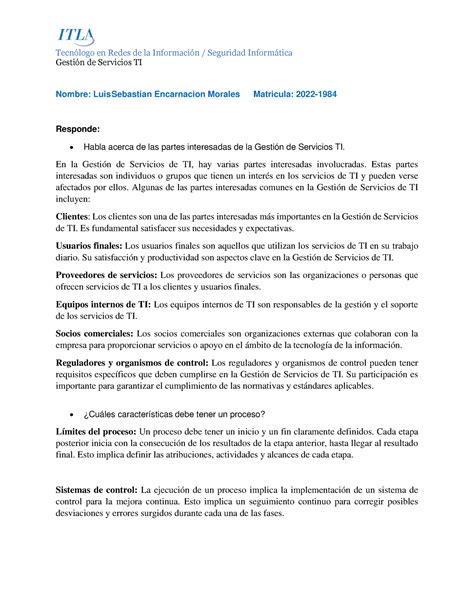 Tarea semana 2 Gestión de servicio TI Tecnólogo en Redes de la