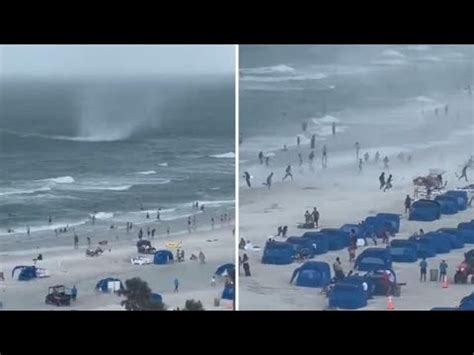 Tromba Marina Arriva Su Una Spiaggia Della Florida Volano Oggetti La