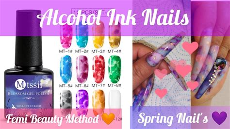 Spring Alcohol Ink Polygel Nail Tutorial Xxl Coffin Femi Beauty