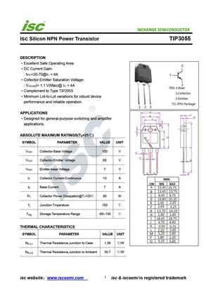 TIP3055 Datasheet Equivalent Cross Reference Search Transistor Catalog