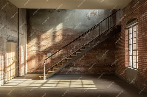 Premium Ai Image Modern Apartment Stairwell With Brick Wall