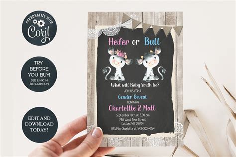 Cow Gender Reveal Invitation Heifer Bull Gender Reveal Boy Or Girl