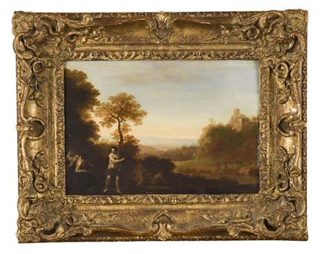 An Italianate Landscape With Nymphs Bathing Cattle And Figures In The