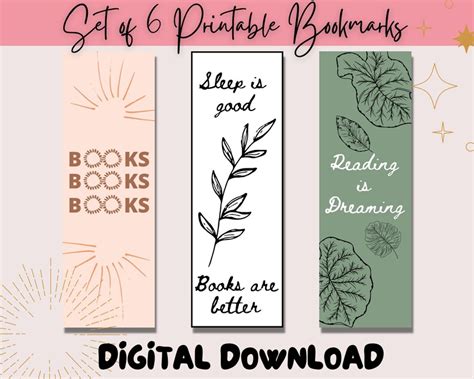 Botanical Printable Bookmarks Boho Book Mark Book Lover Gift Cute