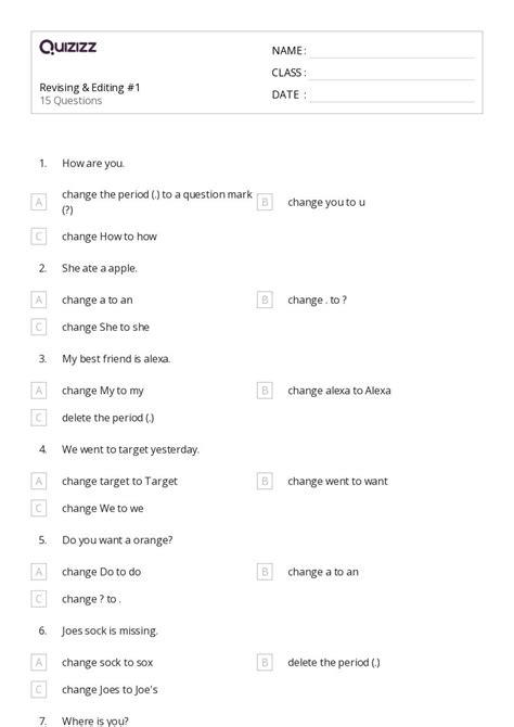 Editing Worksheets For Nd Class On Quizizz Free Printable