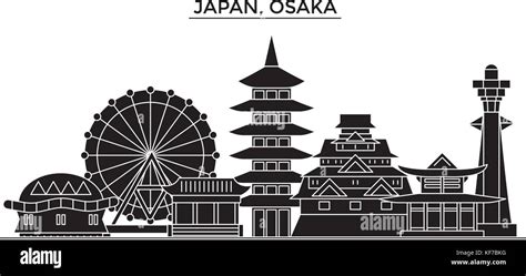 Japan Osaka Architecture Vector City Skyline Travel Cityscape With