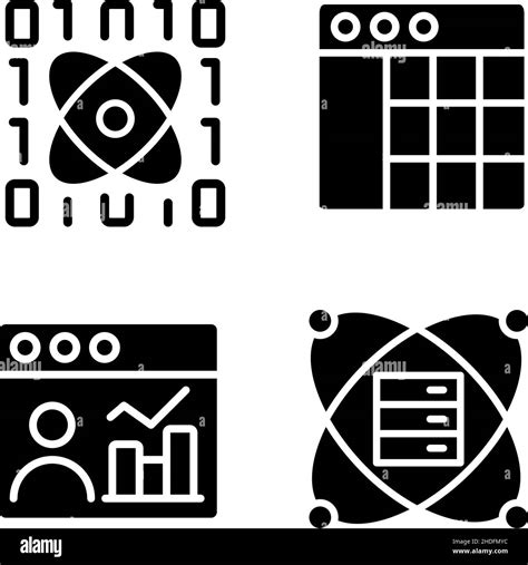 Science Data Mining Black Glyph Icons Set On White Space Stock Vector