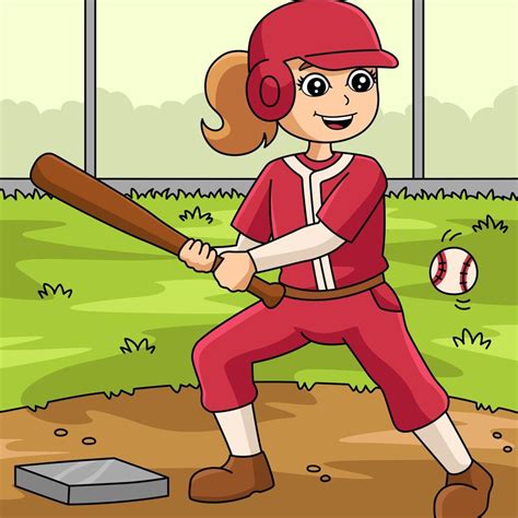 Girl Playing Baseball Colored Cartoon Vector Art At Vecteezy