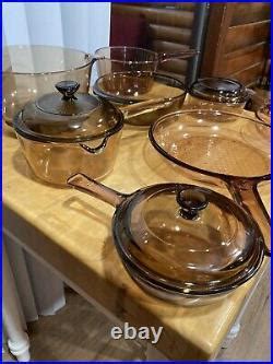 Vision Ware Vintage Corning Pyrex Amber Glass Cookware Piece Lot