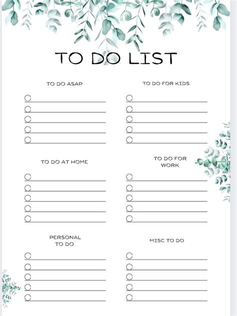 Aesthetic To Do List Greenery Checklist For Moms To Do List Etsy