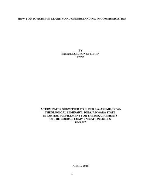 (PDF) HOW YOU TO ACHIEVE CLARITY AND UNDERSTANDING IN COMMUNICATION