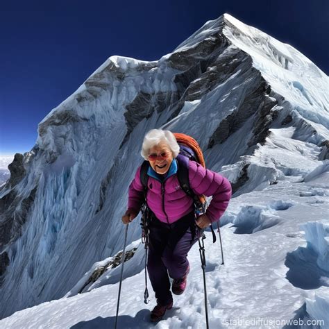 Grandma Climbing Mount Everest | Stable Diffusion Online