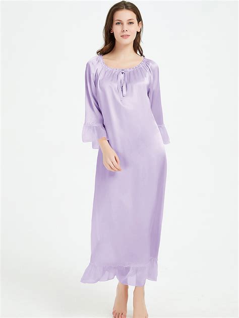 Momme Short Sleeve Silk Nightgown With Soft Lace Trim Fs