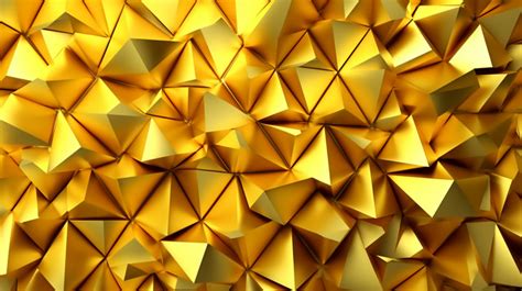 Luminous Golden Triangles In Abstract 3d Render Background Golden