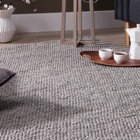 Tapis 100 laine tissé main effet bouclé gris CHELLAM 200x290cm Achat