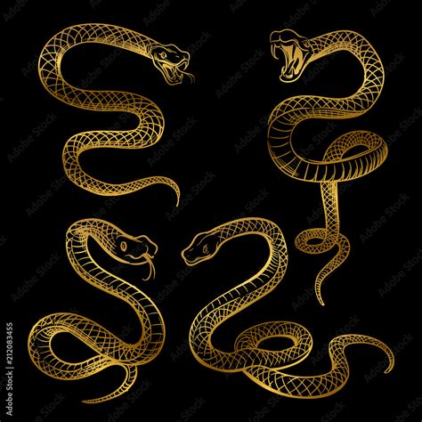 Golden Snake Set Hand Drawn Snakes Stock Vector Adobe Stock