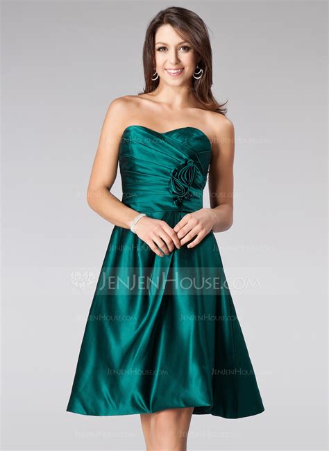 A Line Princess Sweetheart Knee Length Satin Bridesmaid Dress With