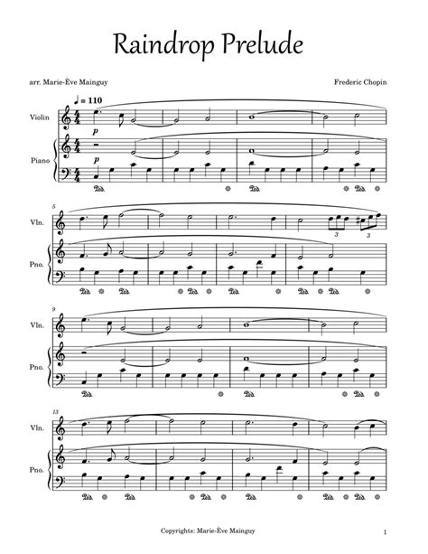 Raindrop Prelude Arr Marie Ève Mainguy Sheet Music Frédéric Chopin