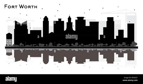 Fort Worth Texas City Skyline Silhouette With Black Buildings And