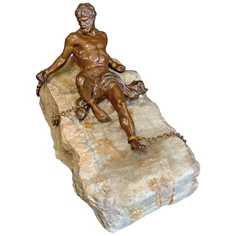 Prometheus Bound Unique Sculpture Of Nude Male Figure Chained To