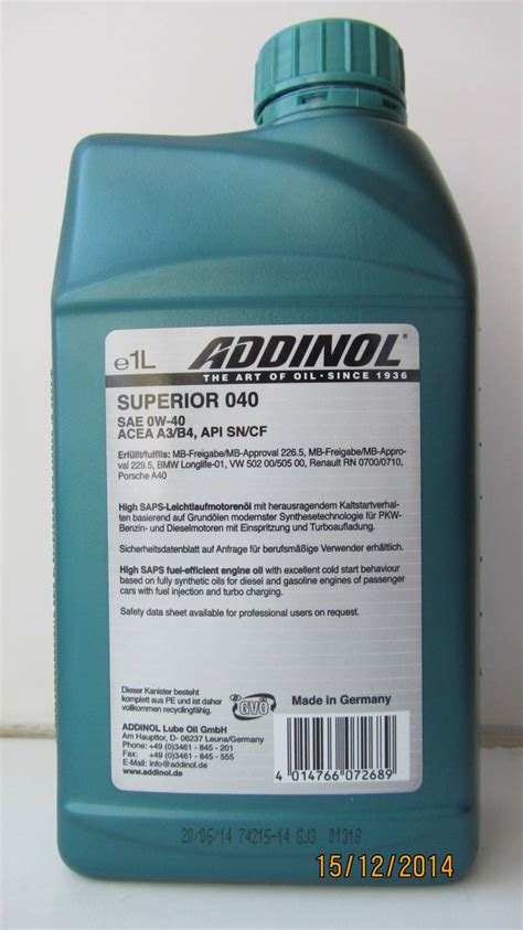 Addinol Superior 040 Sae 0w 40 0w 40 Ölanalysen Und Ölanalytik Für