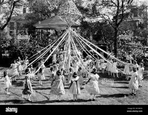 Large Set Production Children At Maypole On Set Of The Film Maytime