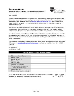 Fillable Online Dur Ac Home Fees Verification Form Oct Doc Dur