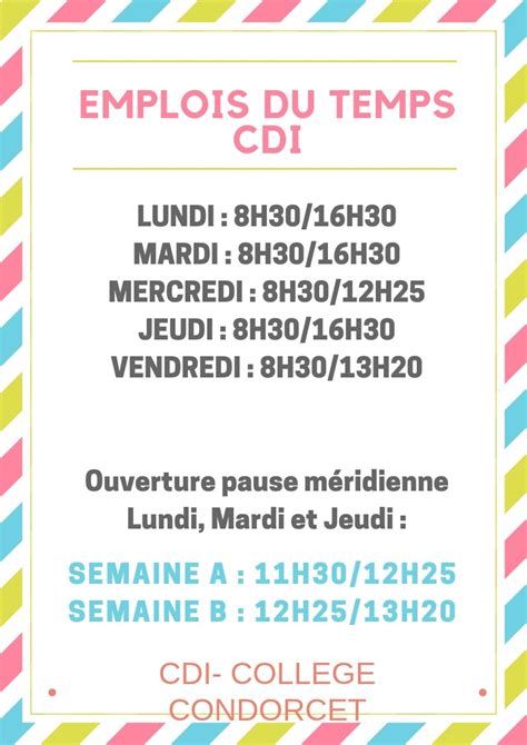 Cdi Horaires Coll Ge Et Segpa Condorcet