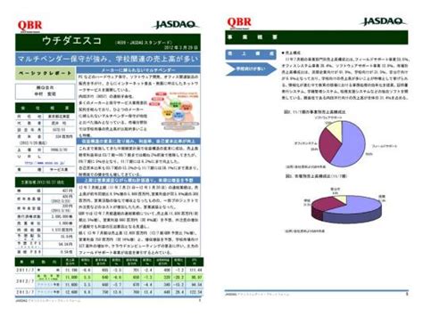 大阪証券取引所jasdaqアナリストレポート新着情報（ウチダエスコ株式会社4699）及び景品付きアンケート実施のお知らせ 株式会社大阪