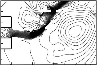 Dimensionless pressure isocontours p ρU 2 2 corresponding to figure