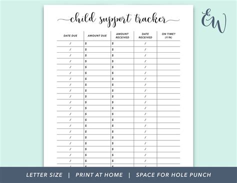 Child Support Tracker Printable Child Support Tracking Etsy