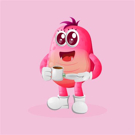 Cute pink monster drinking tea, tea time 13844763 Vector Art at Vecteezy