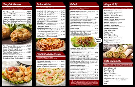 Our Menu Paradise Grill And Pizzeria Ocean Pines Md