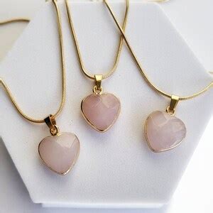 ROSE QUARTZ Crystal Healing Necklace Dainty Pink Heart Pendant Necklaces Raw Gemstones Aphrodite ...