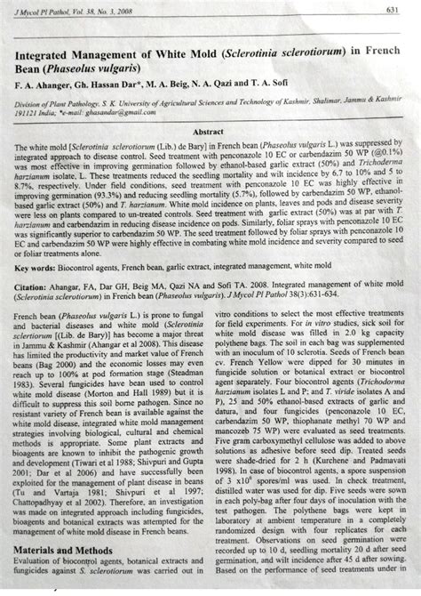 Pdf Integrated Management Of White Mold Sclerotinia Sclerotiorum