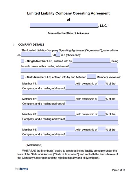 Free Arkansas Llc Operating Agreement Template Pdf Word