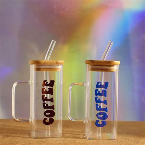 Handle Glass Cup With Bamboo Lid Straw Memorabilia